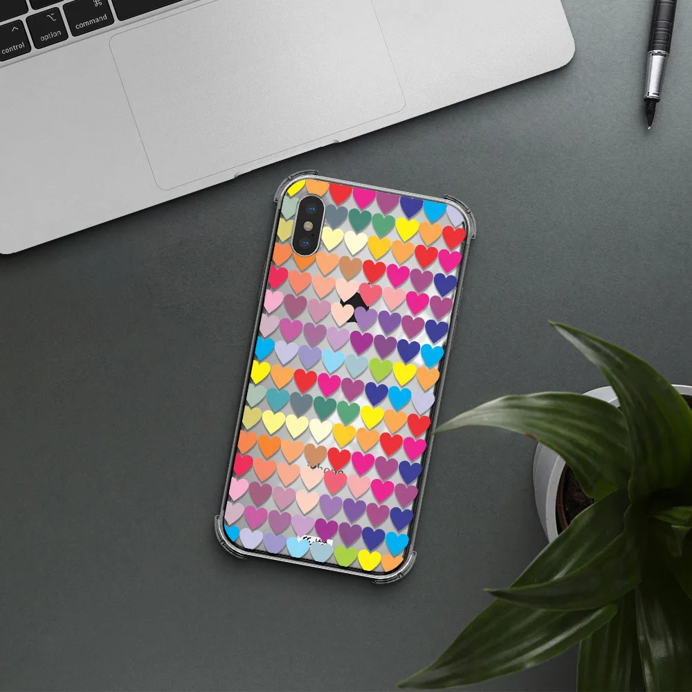 a colorful heart pattern Apple iPhone X Clear PC Case