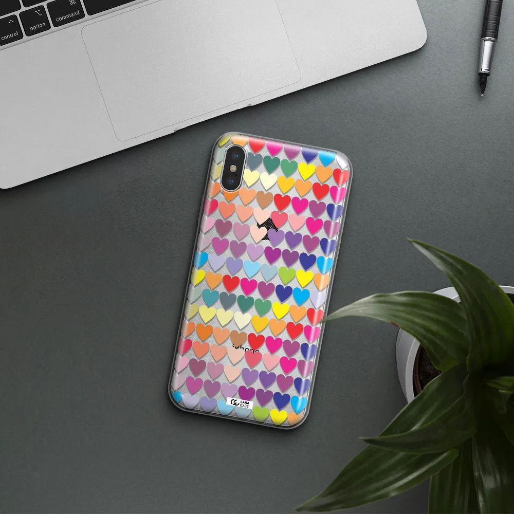 a colorful heart pattern Apple iPhone X Clear TPU Case