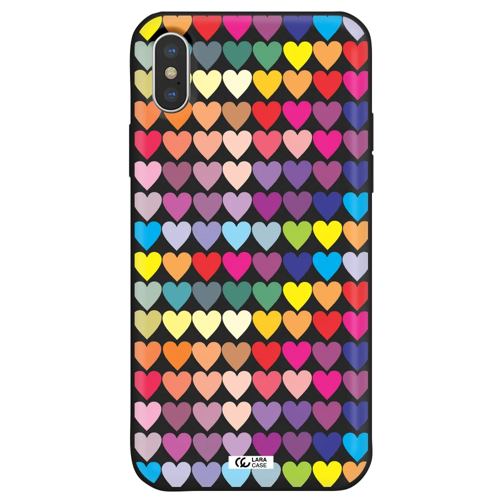 a colorful heart pattern Apple iPhone X Silicone black Case