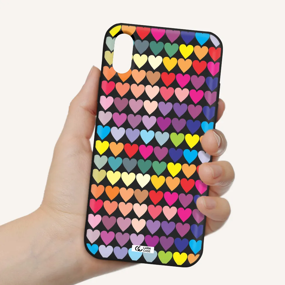 a colorful heart pattern Apple iPhone X Silicone black Case