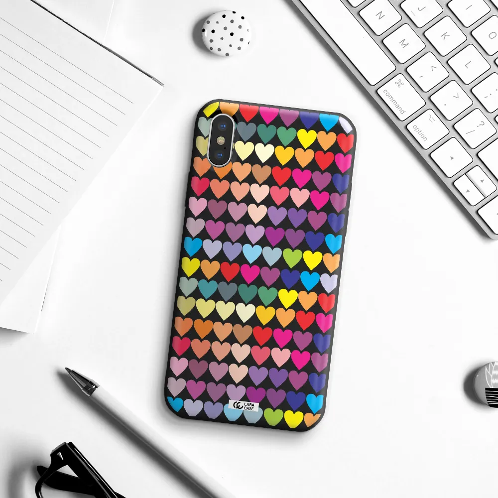 a colorful heart pattern Apple iPhone X Silicone black Case