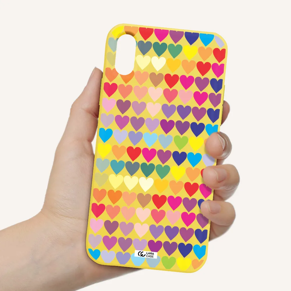 a colorful heart pattern Apple iPhone X Silicone canary yellow Case