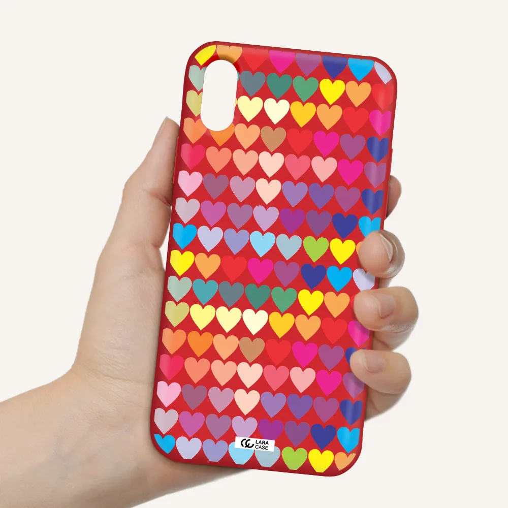 a colorful heart pattern Apple iPhone X Silicone Imperial Red Case