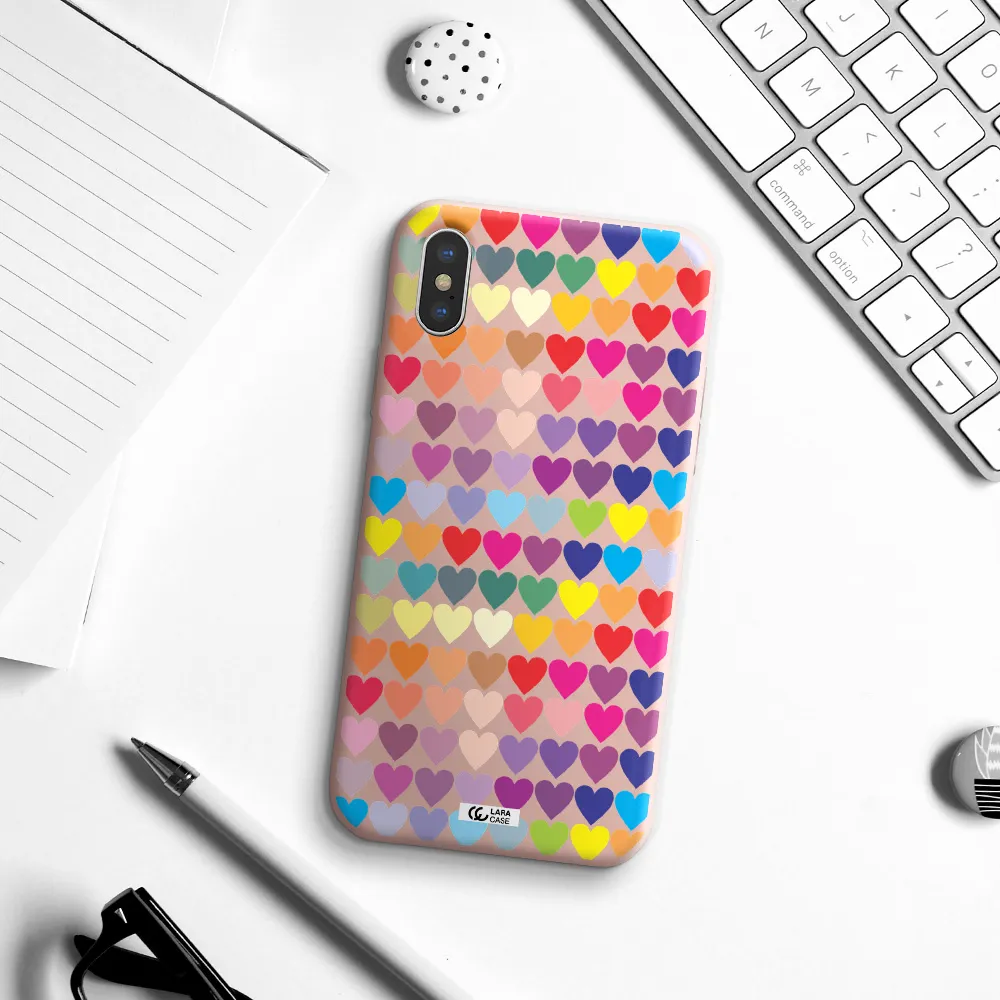 a colorful heart pattern Apple iPhone X Silicone pastel pink Case