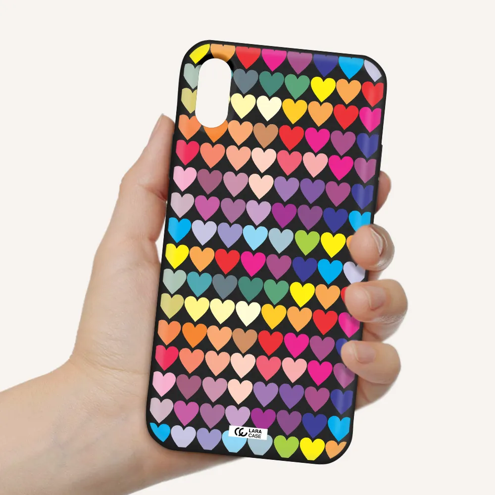 a colorful heart pattern Apple iPhone XS Silicone black Case