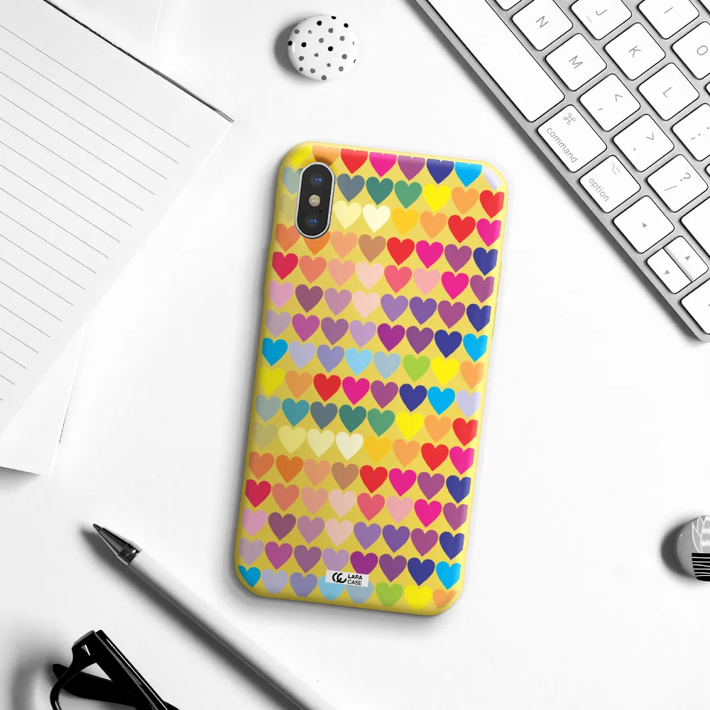 a colorful heart pattern Apple iPhone XS Silicone canary yellow Case