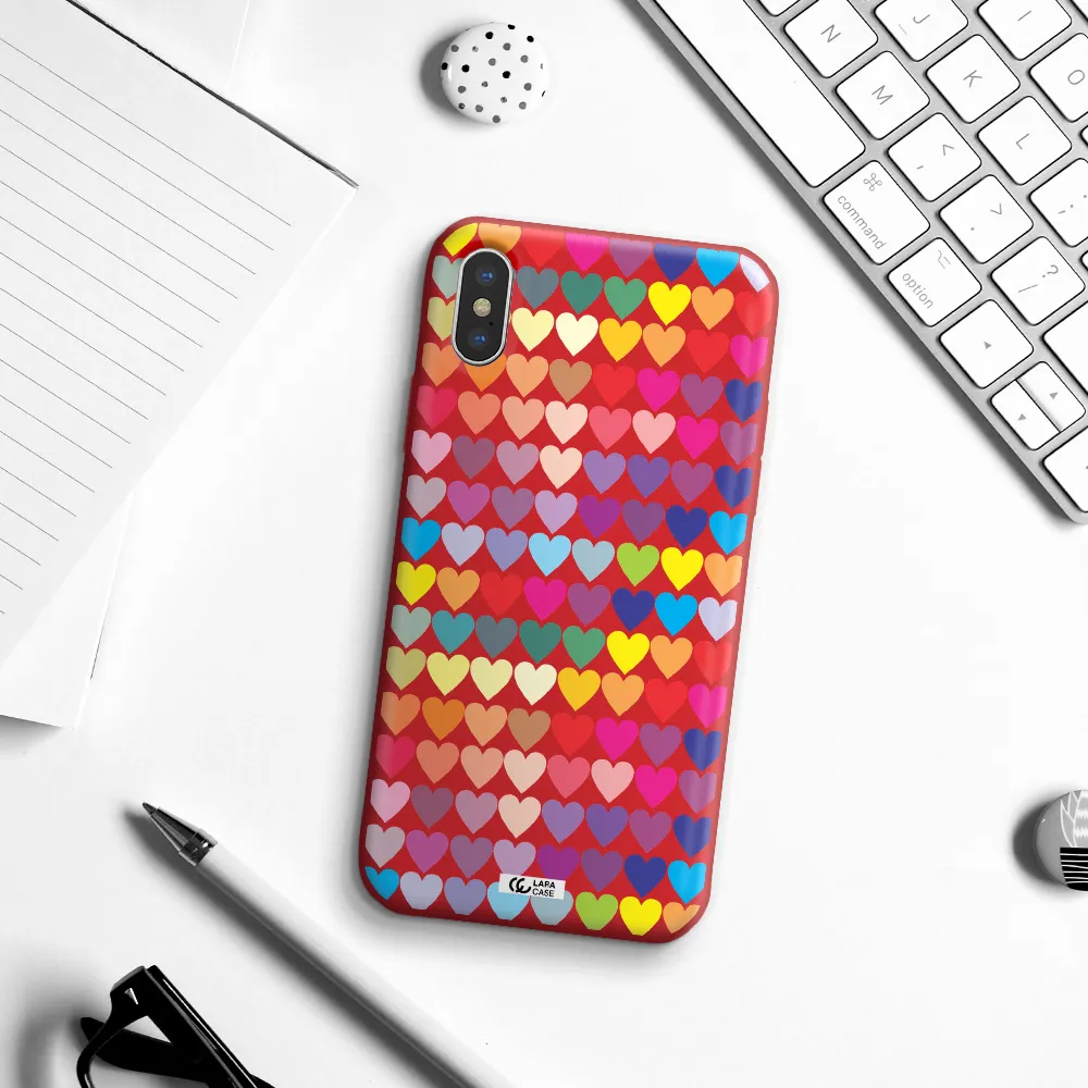 a colorful heart pattern Apple iPhone XS Silicone Imperial Red Case