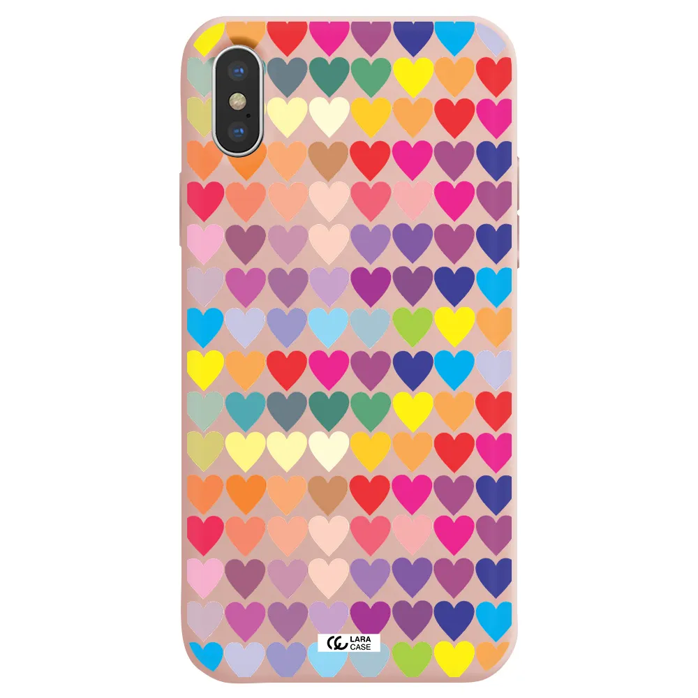 a colorful heart pattern Apple iPhone XS Silicone pastel pink Case