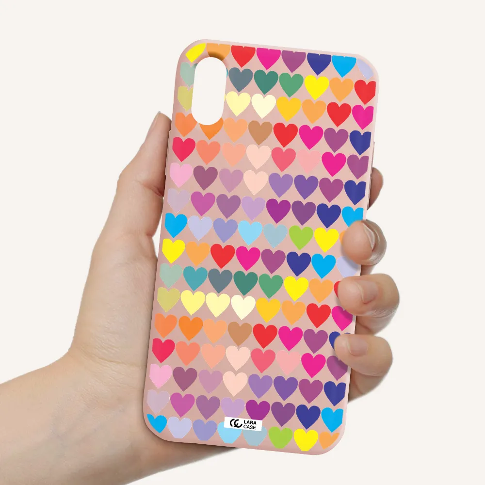 a colorful heart pattern Apple iPhone XS Silicone pastel pink Case