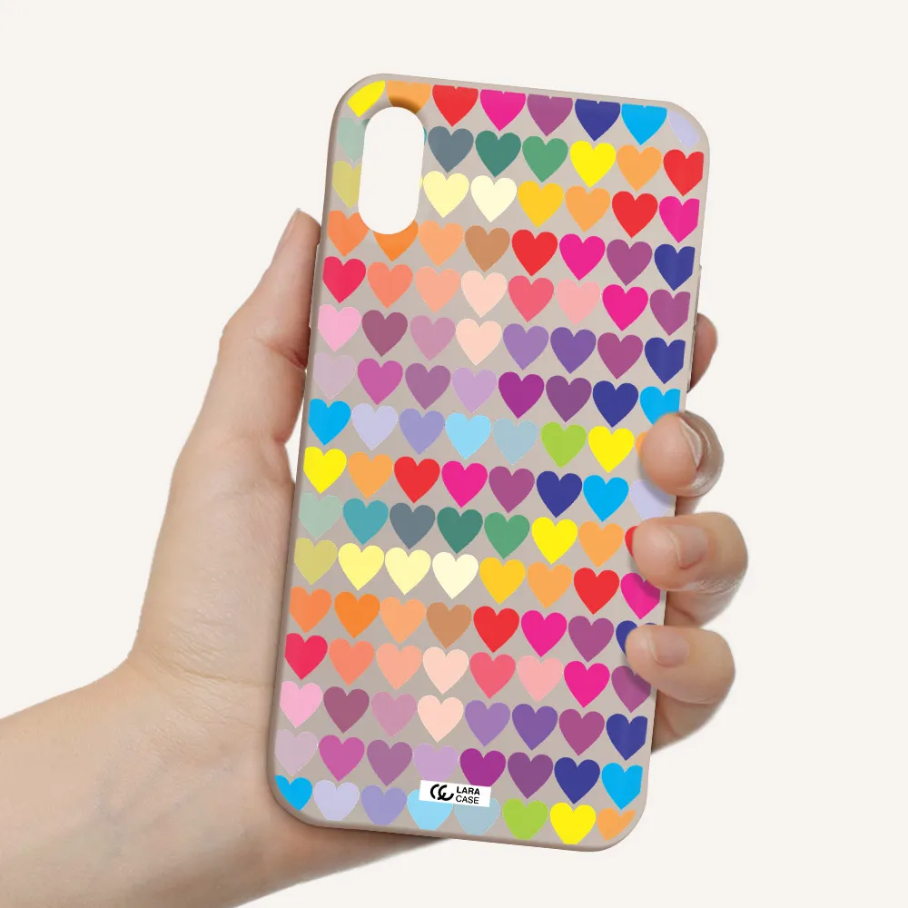 a colorful heart pattern Apple iPhone XS Silicone Stone Case