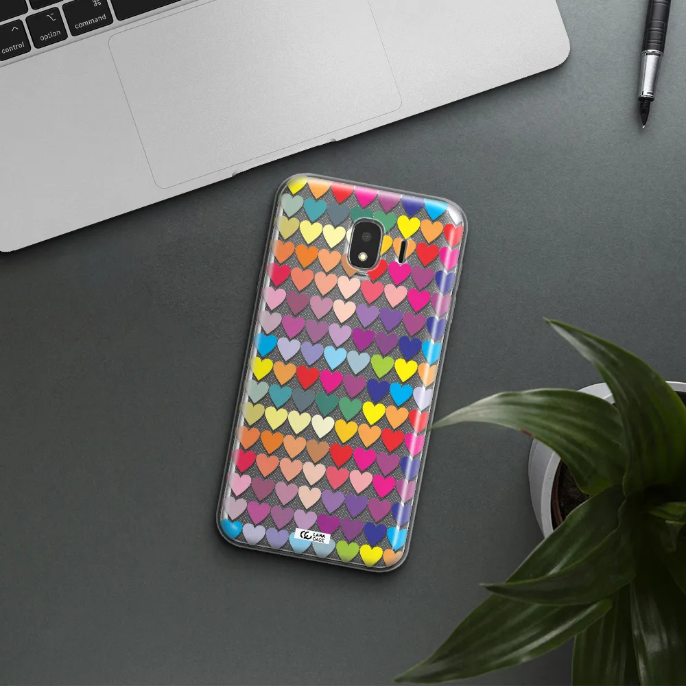 a colorful heart pattern Samsung J4 Clear TPU Case