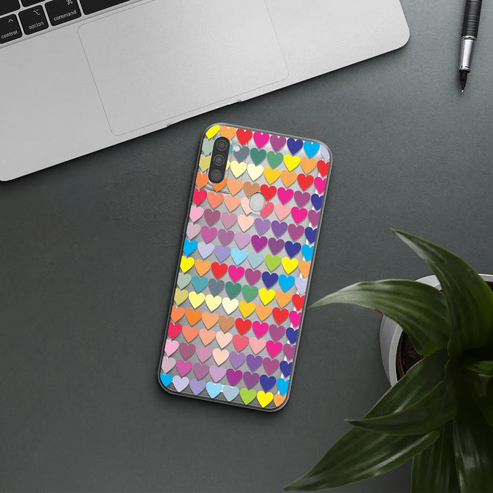 a colorful heart pattern Samsung M11 Clear TPU Case