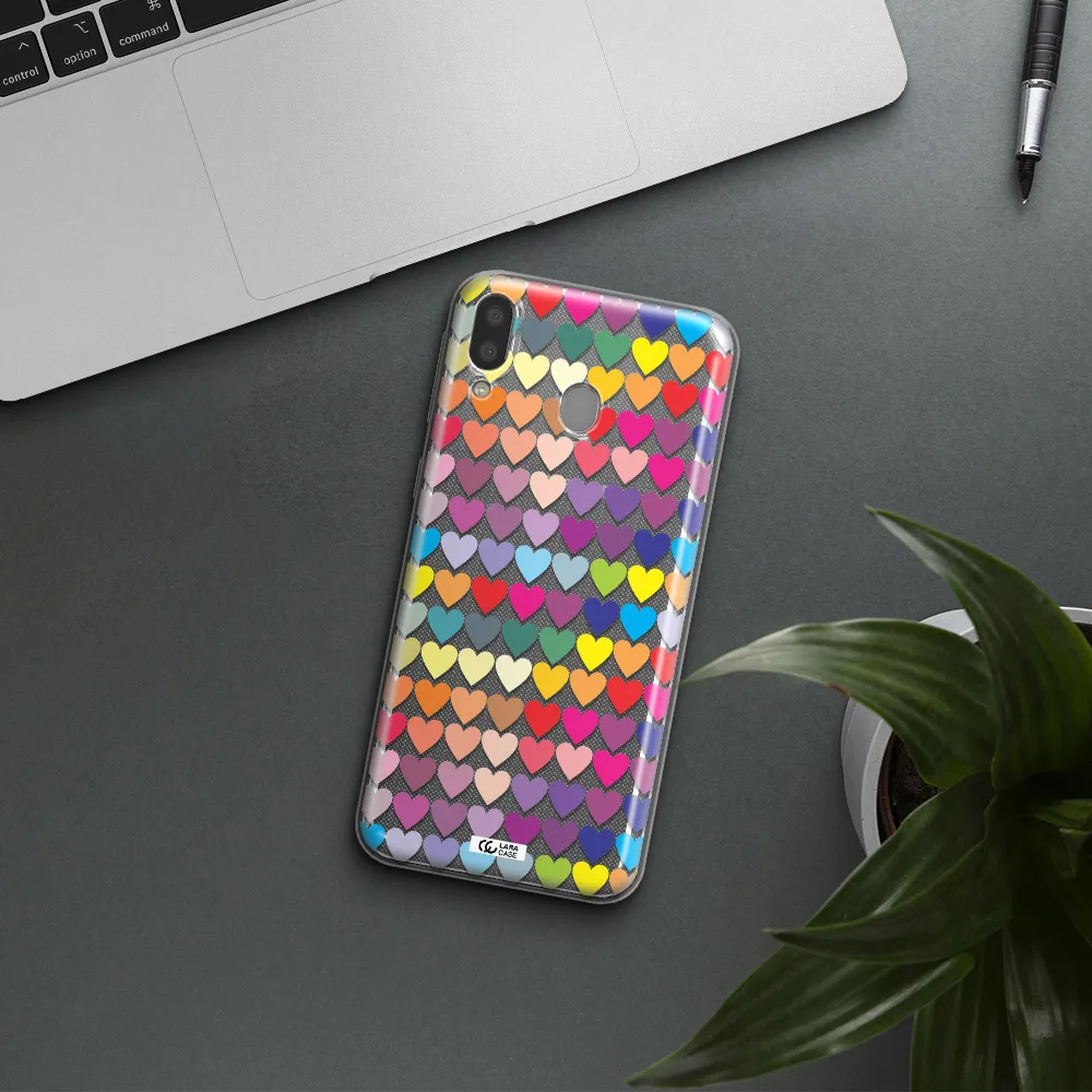 a colorful heart pattern Samsung M20 Clear TPU Case