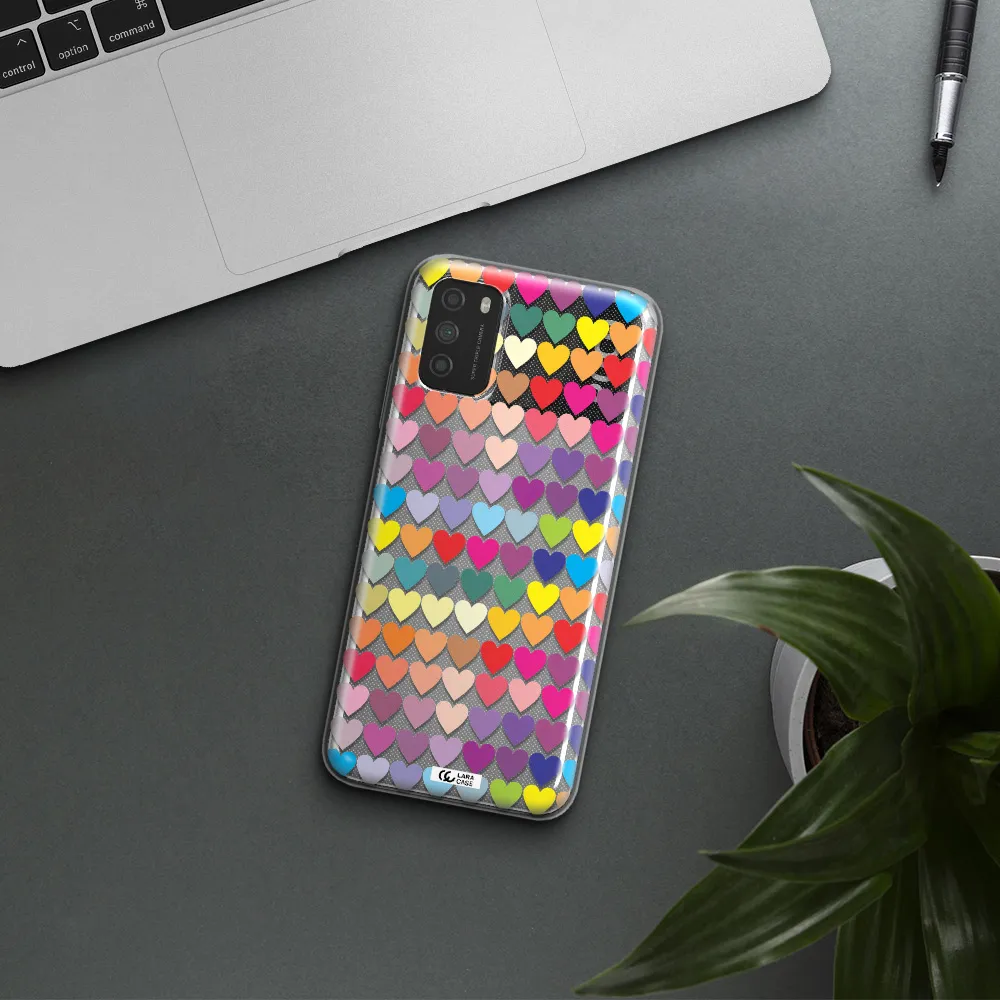 a colorful heart pattern Xiaomi Poco M3 Clear TPU Case