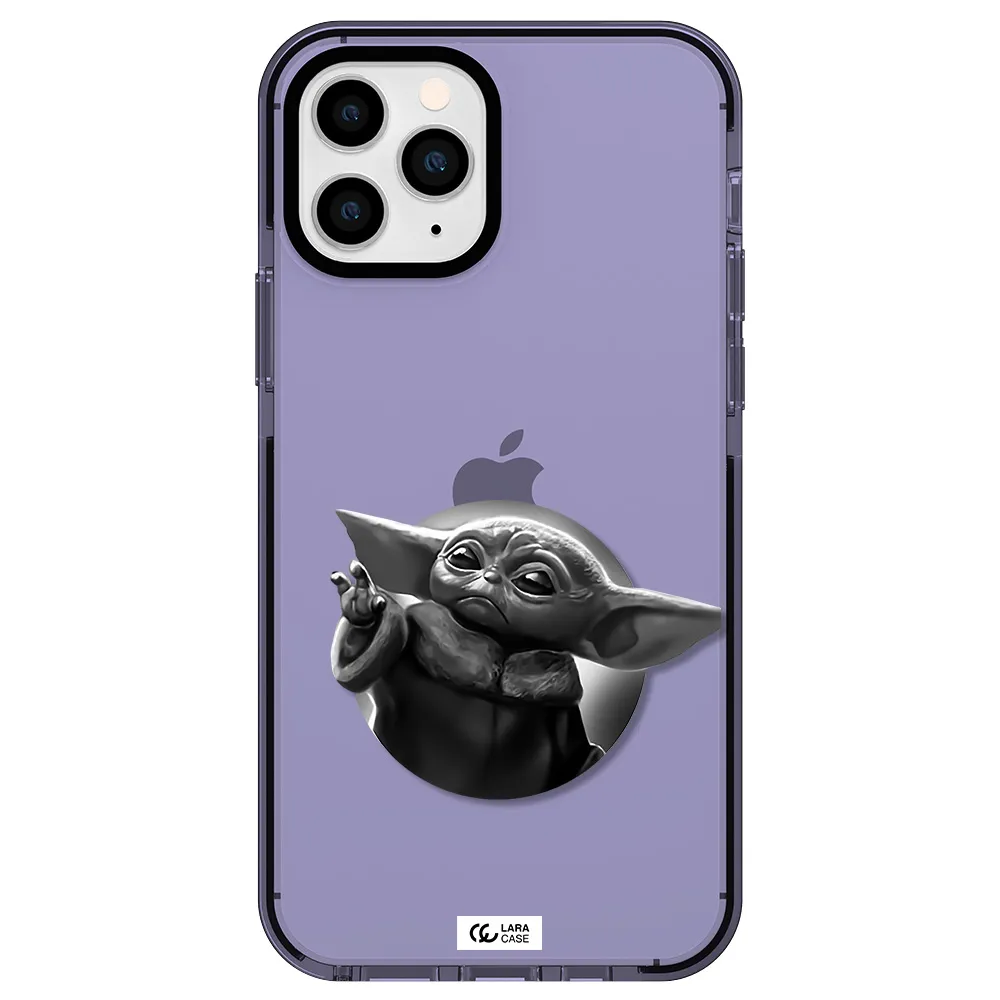 a black and white image of a baby yoda Apple iPhone 11 pro impact Lilac Case