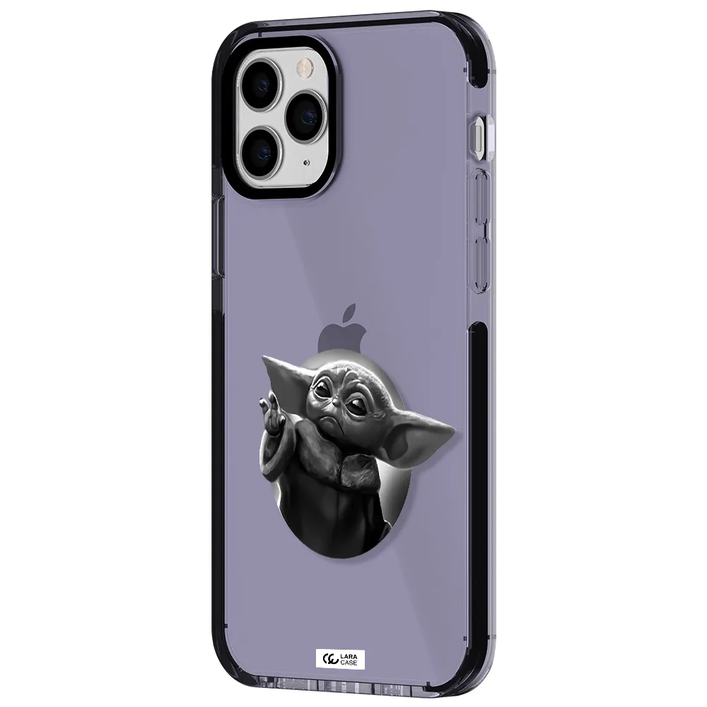 a black and white image of a baby yoda Apple iPhone 11 pro impact Lilac Case