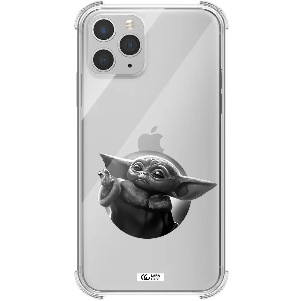 a black and white image of a baby yoda Apple iPhone 11 pro max Clear PC Case