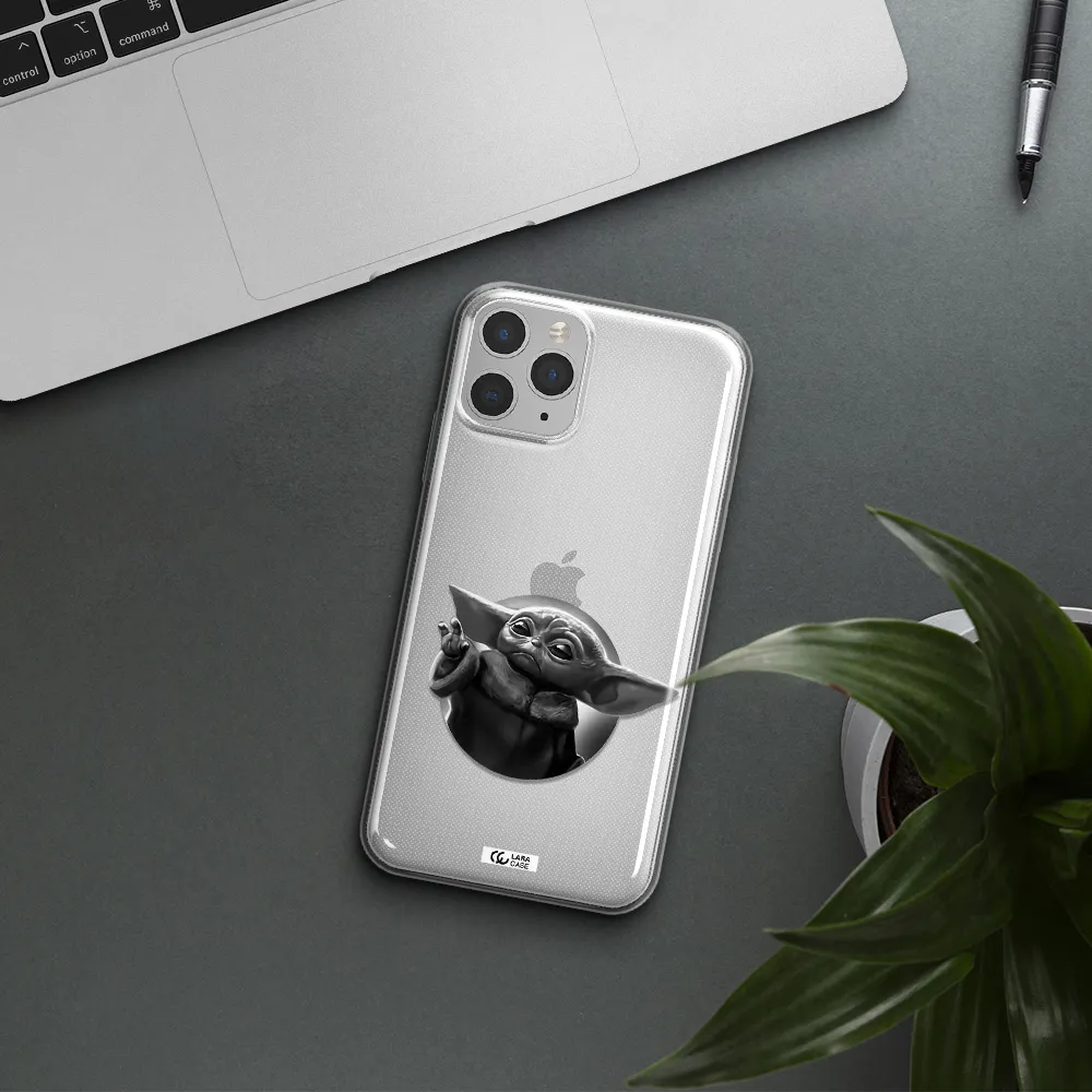 a black and white image of a baby yoda Apple iPhone 11 pro max Clear TPU Case