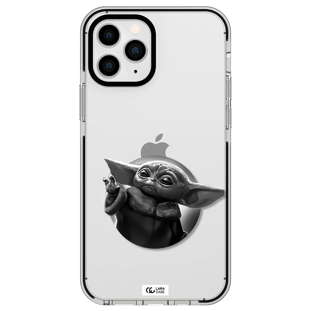 a black and white image of a baby yoda Apple iPhone 11 pro max impact black border Case