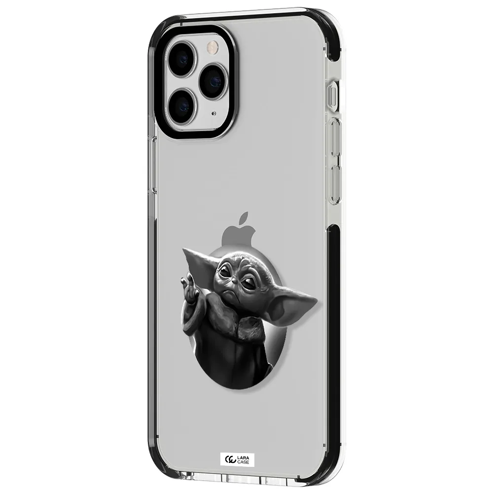 a black and white image of a baby yoda Apple iPhone 11 pro max impact black border Case