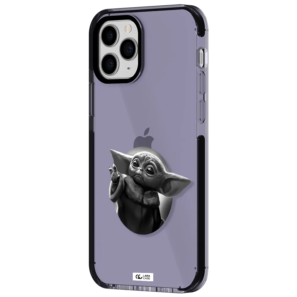 a black and white image of a baby yoda Apple iPhone 11 pro max impact Lilac Case
