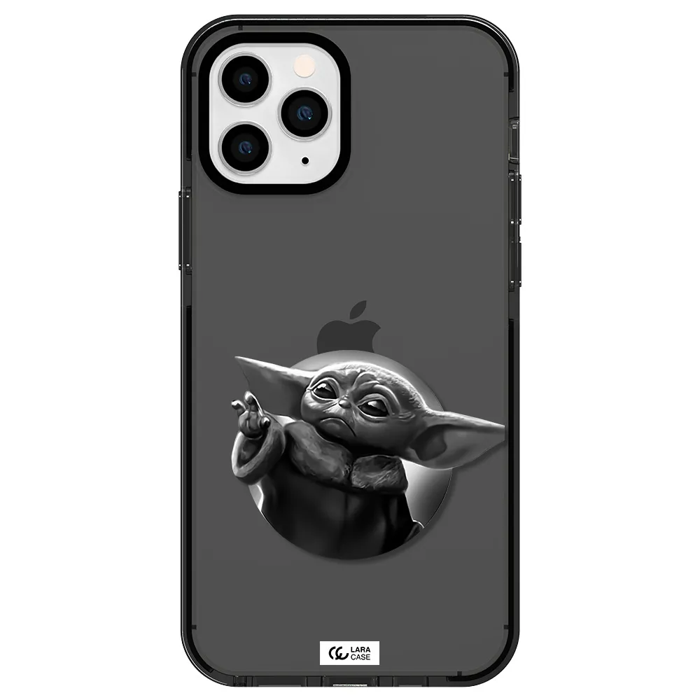 a black and white image of a baby yoda Apple iPhone 11 pro max impact Smoke Black Case