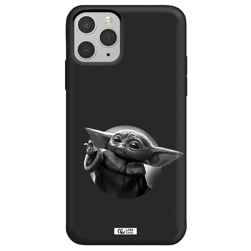 a black and white image of a baby yoda Apple iPhone 11 pro max Silicone black Case