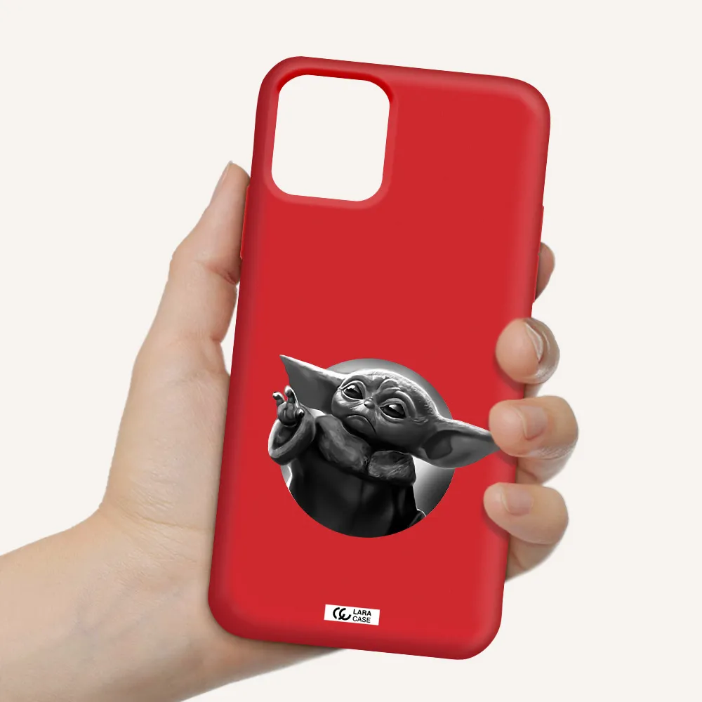 a black and white image of a baby yoda Apple iPhone 11 pro max Silicone Imperial Red Case