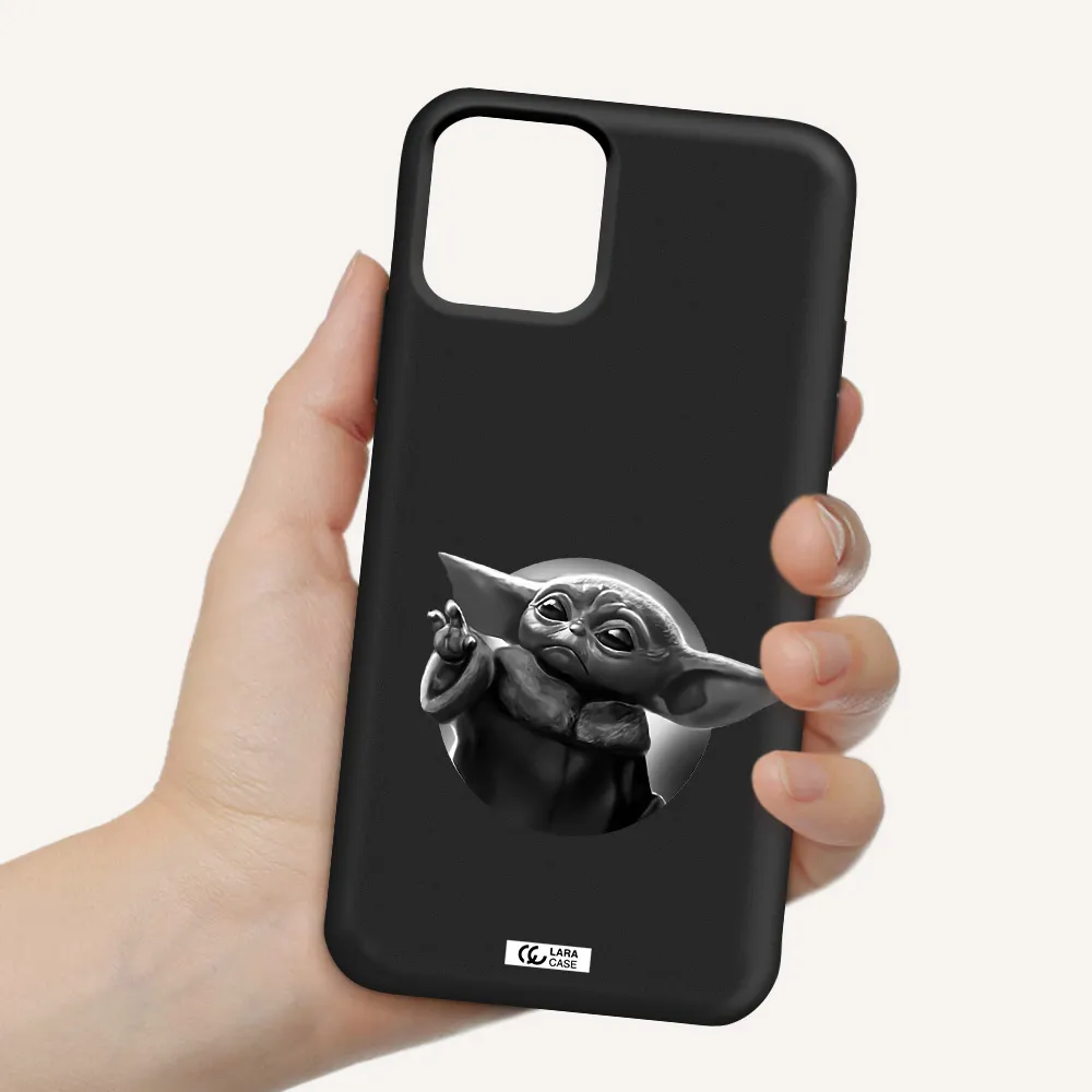a black and white image of a baby yoda Apple iPhone 11 pro Silicone black Case