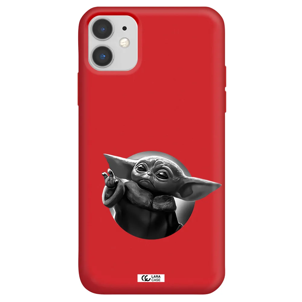 a black and white image of a baby yoda Apple iPhone 11 Silicone Imperial Red Case