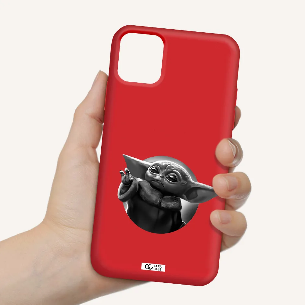 a black and white image of a baby yoda Apple iPhone 11 Silicone Imperial Red Case