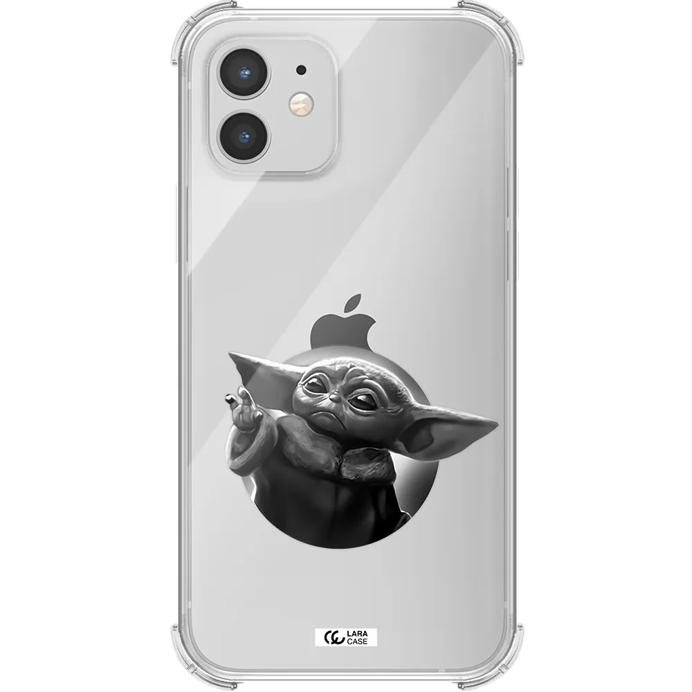 a black and white image of a baby yoda Apple iPhone 12 Clear PC Case