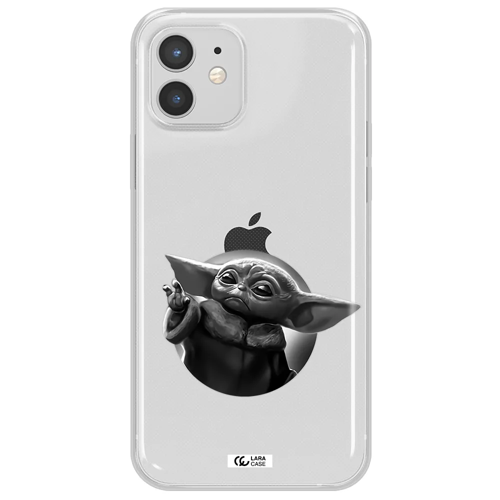 a black and white image of a baby yoda Apple iPhone 12 mini Clear TPU Case
