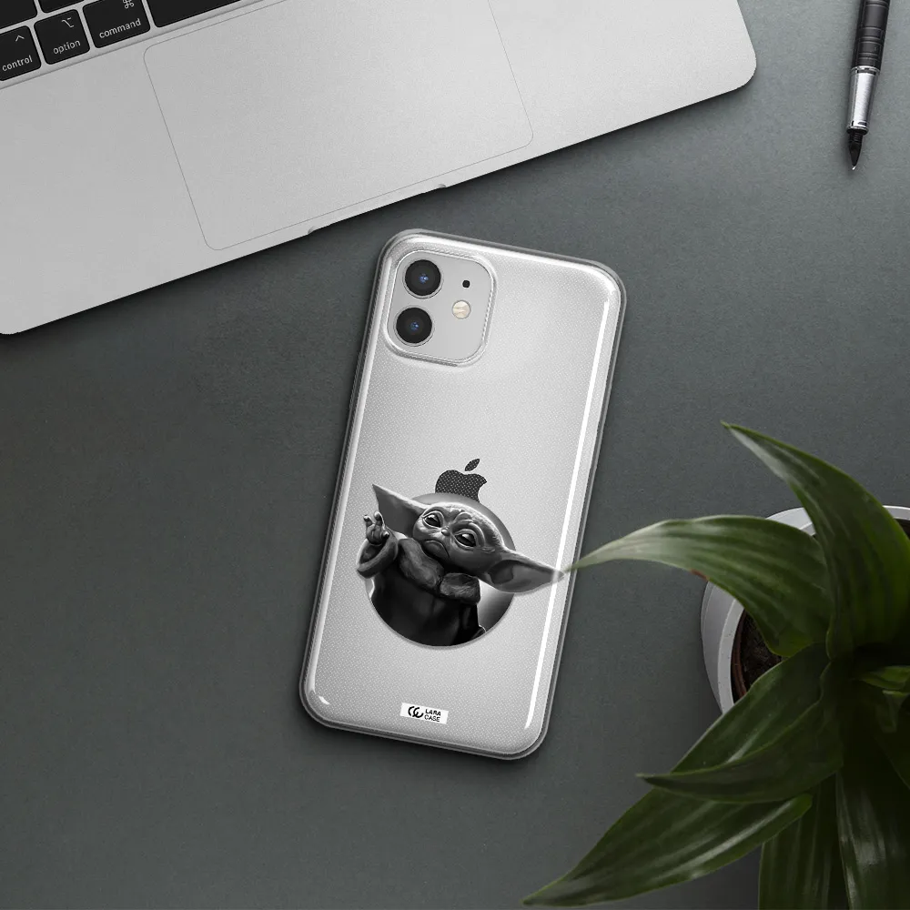 a black and white image of a baby yoda Apple iPhone 12 mini Clear TPU Case