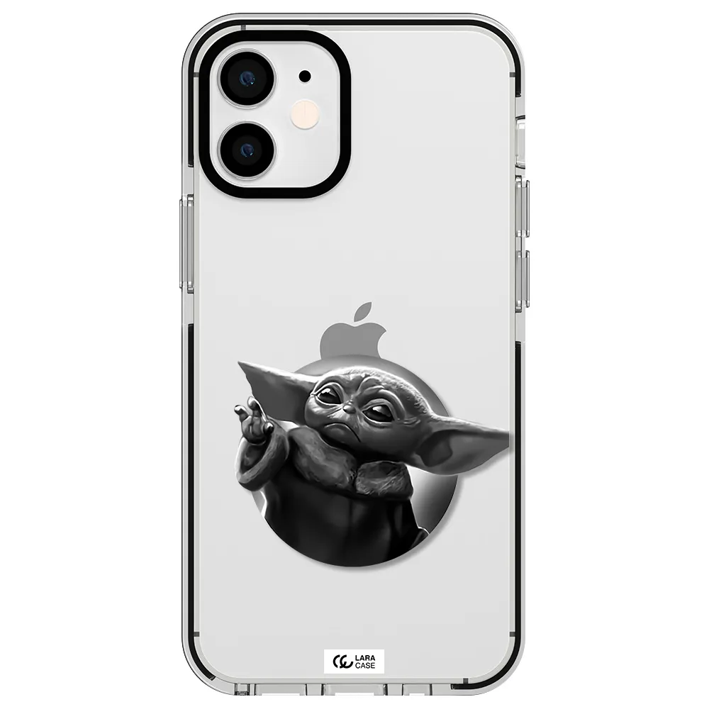 a black and white image of a baby yoda Apple iPhone 12 mini impact black border Case