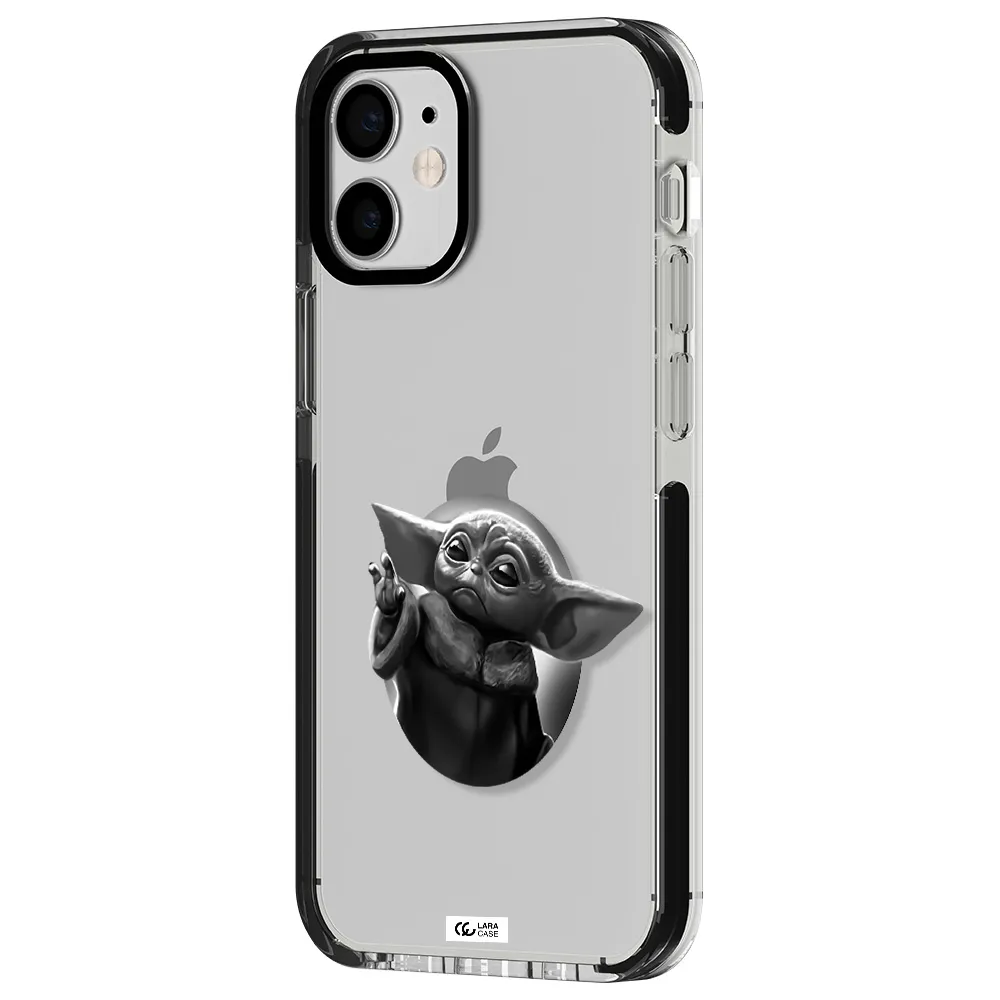 a black and white image of a baby yoda Apple iPhone 12 mini impact black border Case