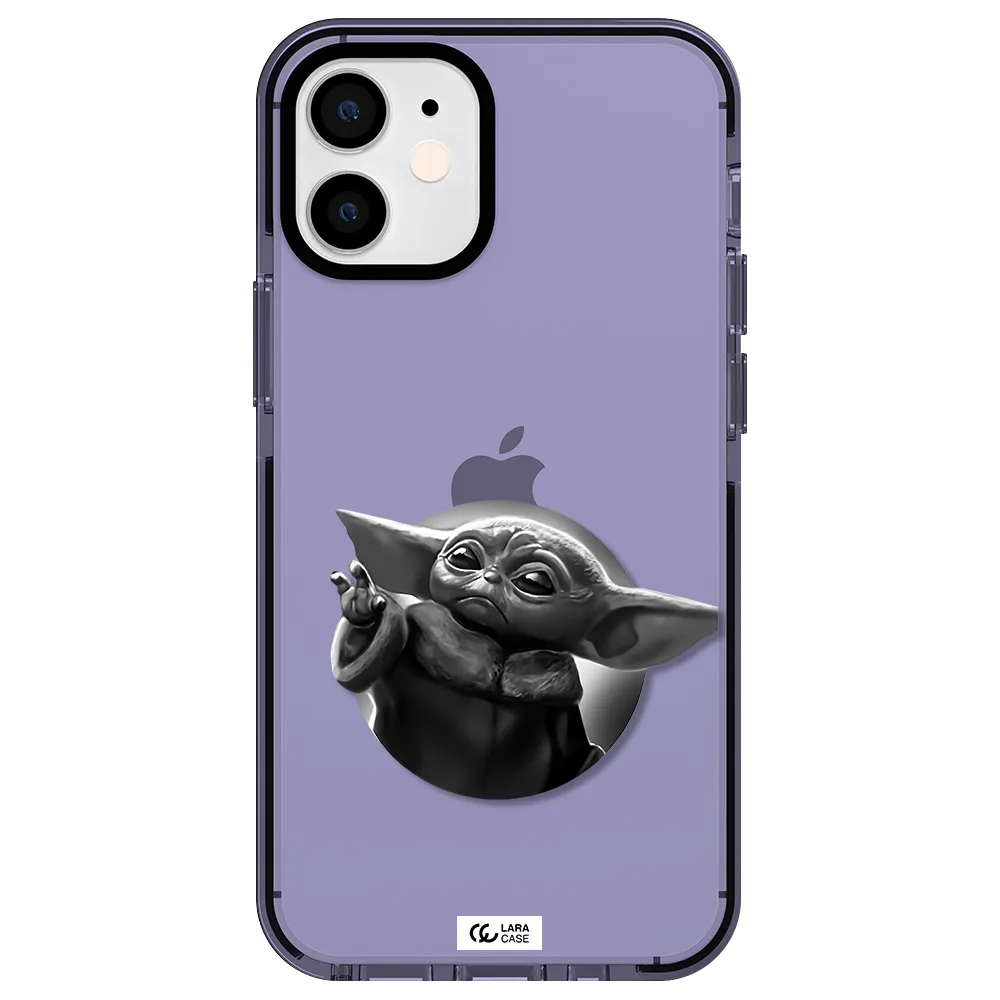 a black and white image of a baby yoda Apple iPhone 12 mini impact Lilac Case