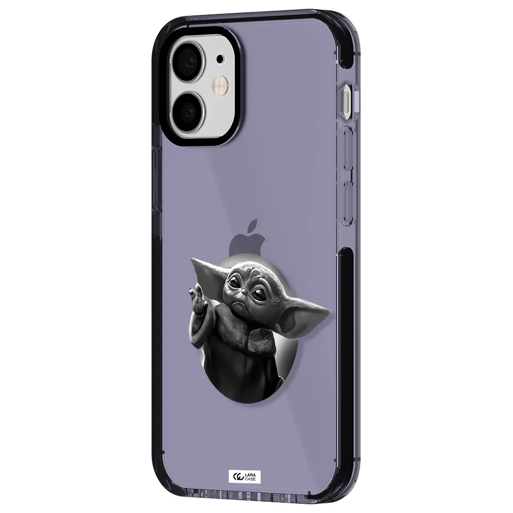 a black and white image of a baby yoda Apple iPhone 12 mini impact Lilac Case