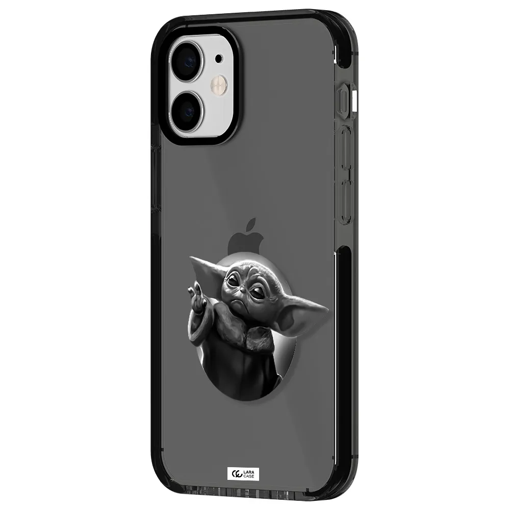 a black and white image of a baby yoda Apple iPhone 12 mini impact Smoke Black Case