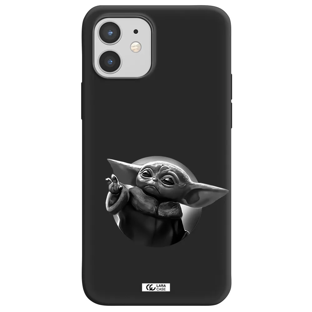 a black and white image of a baby yoda Apple iPhone 12 mini Silicone black Case