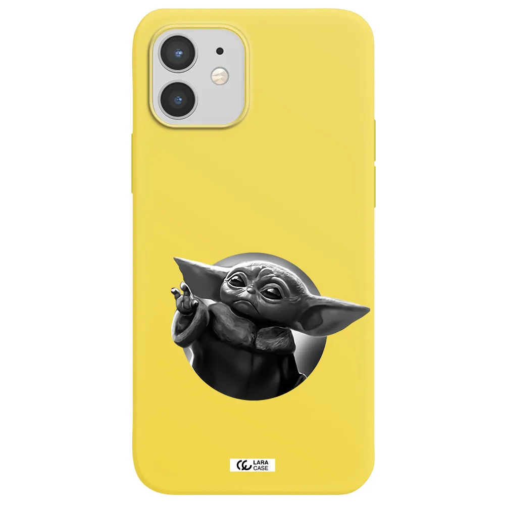 a black and white image of a baby yoda Apple iPhone 12 mini Silicone canary yellow Case
