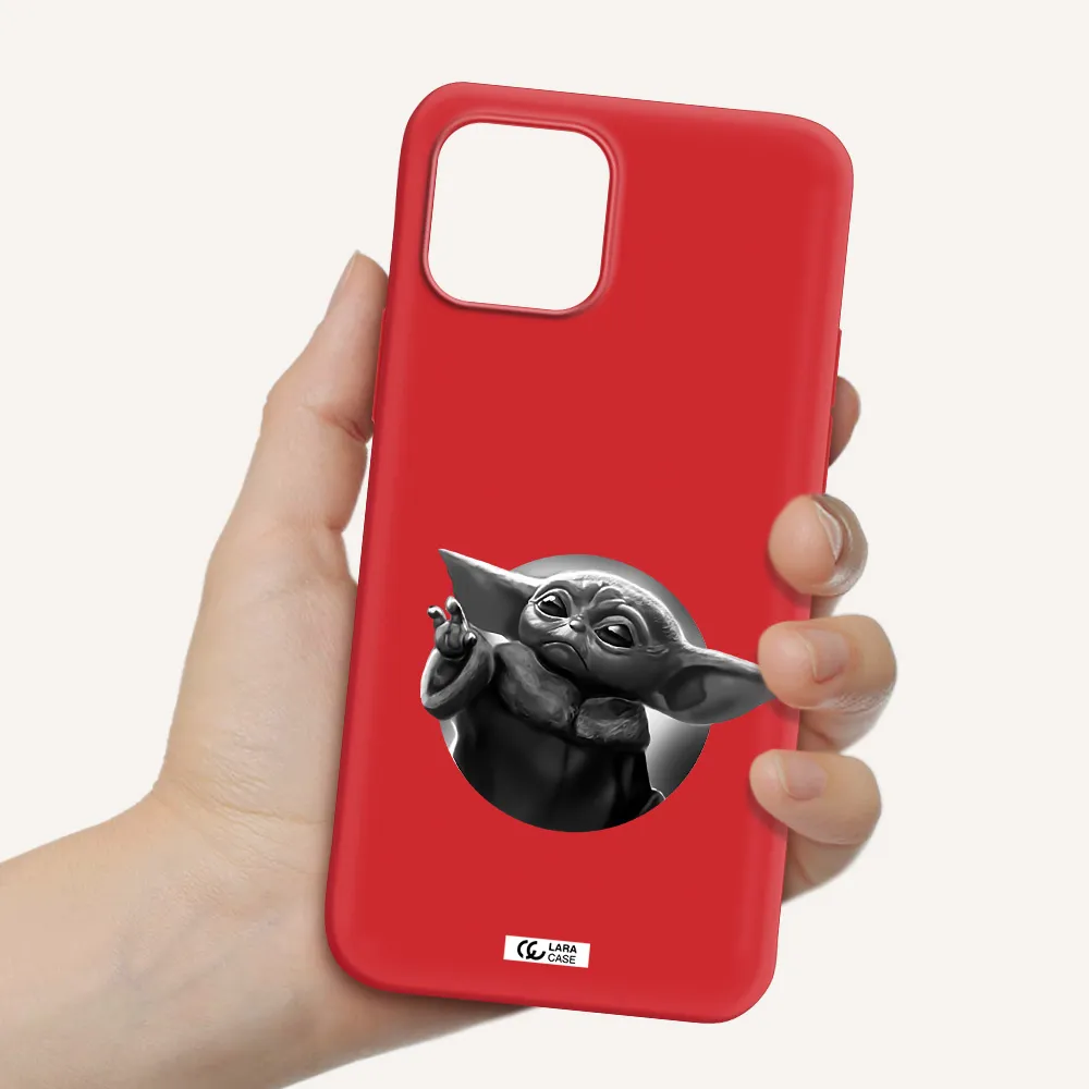 a black and white image of a baby yoda Apple iPhone 12 mini Silicone Imperial Red Case