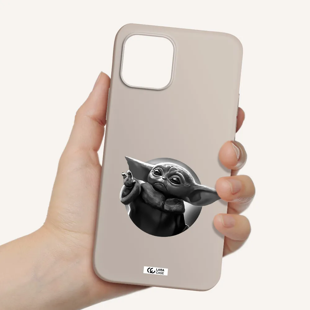 a black and white image of a baby yoda Apple iPhone 12 mini Silicone Stone Case