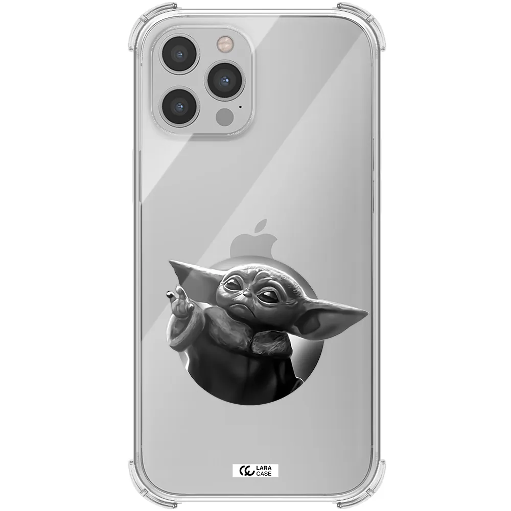 a black and white image of a baby yoda Apple iPhone 12 pro Clear PC Case
