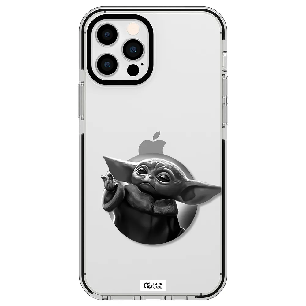 a black and white image of a baby yoda Apple iPhone 12 pro impact black border Case