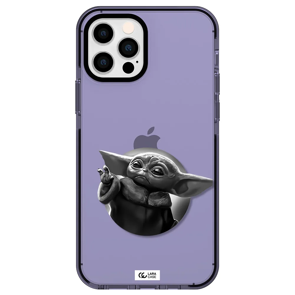 a black and white image of a baby yoda Apple iPhone 12 pro impact Lilac Case