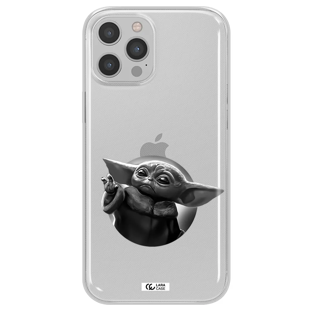 a black and white image of a baby yoda Apple iPhone 12 pro max Clear TPU Case
