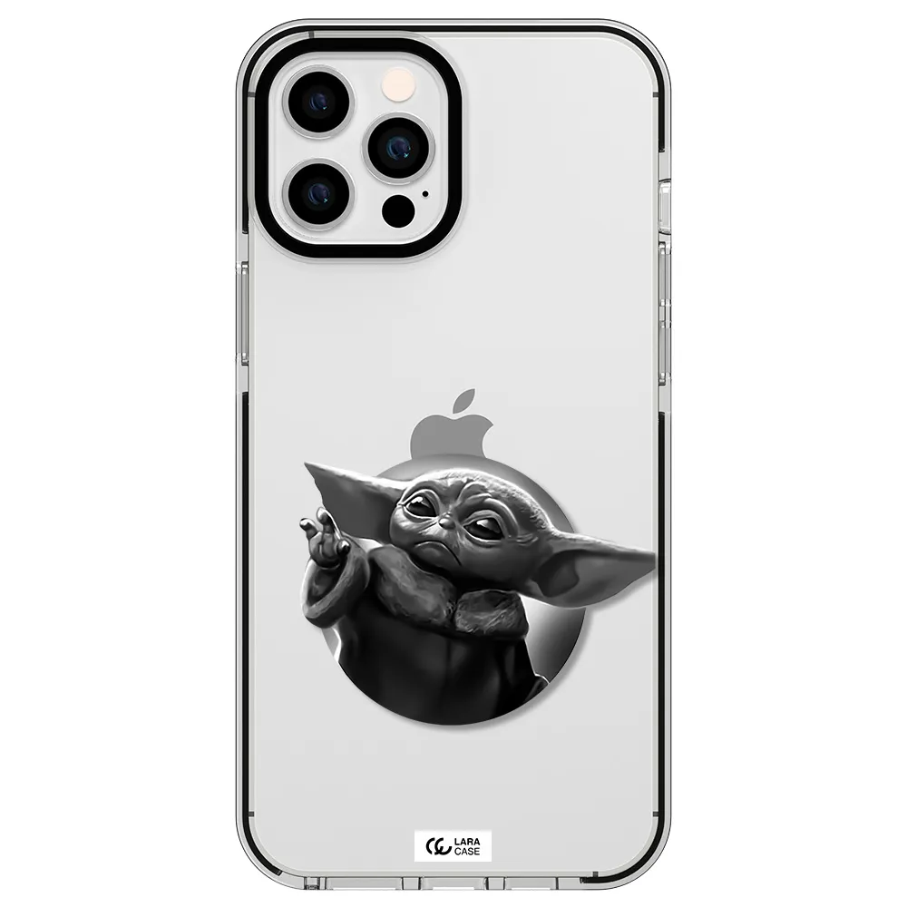 a black and white image of a baby yoda Apple iPhone 12 pro max impact black border Case