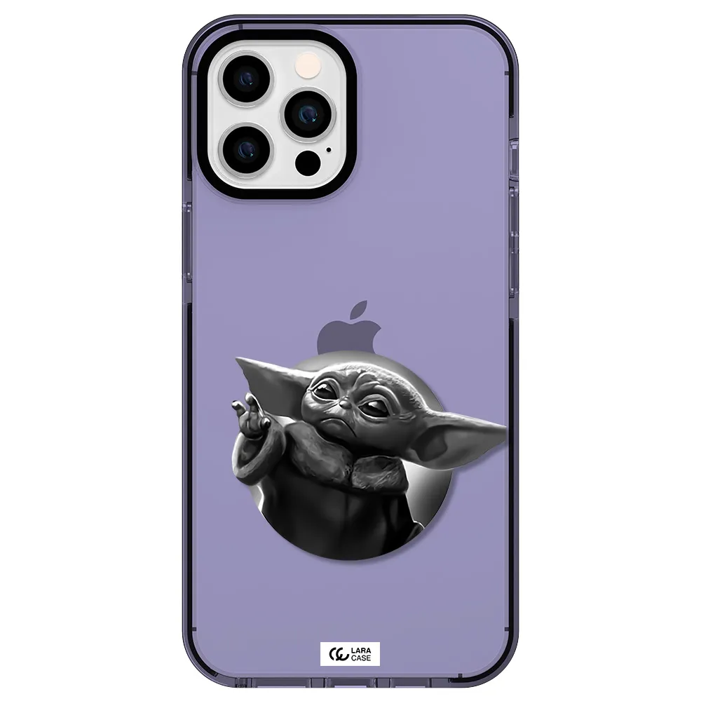 a black and white image of a baby yoda Apple iPhone 12 pro max impact Lilac Case