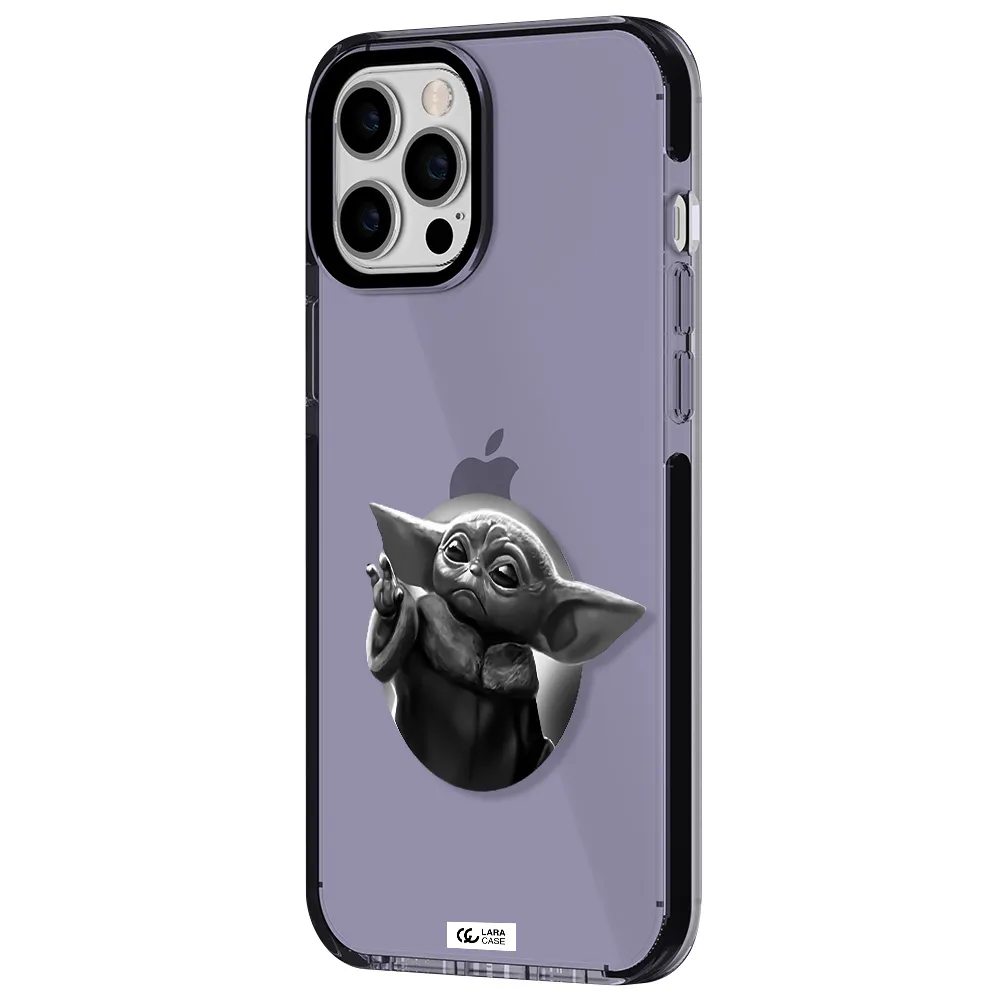 a black and white image of a baby yoda Apple iPhone 12 pro max impact Lilac Case